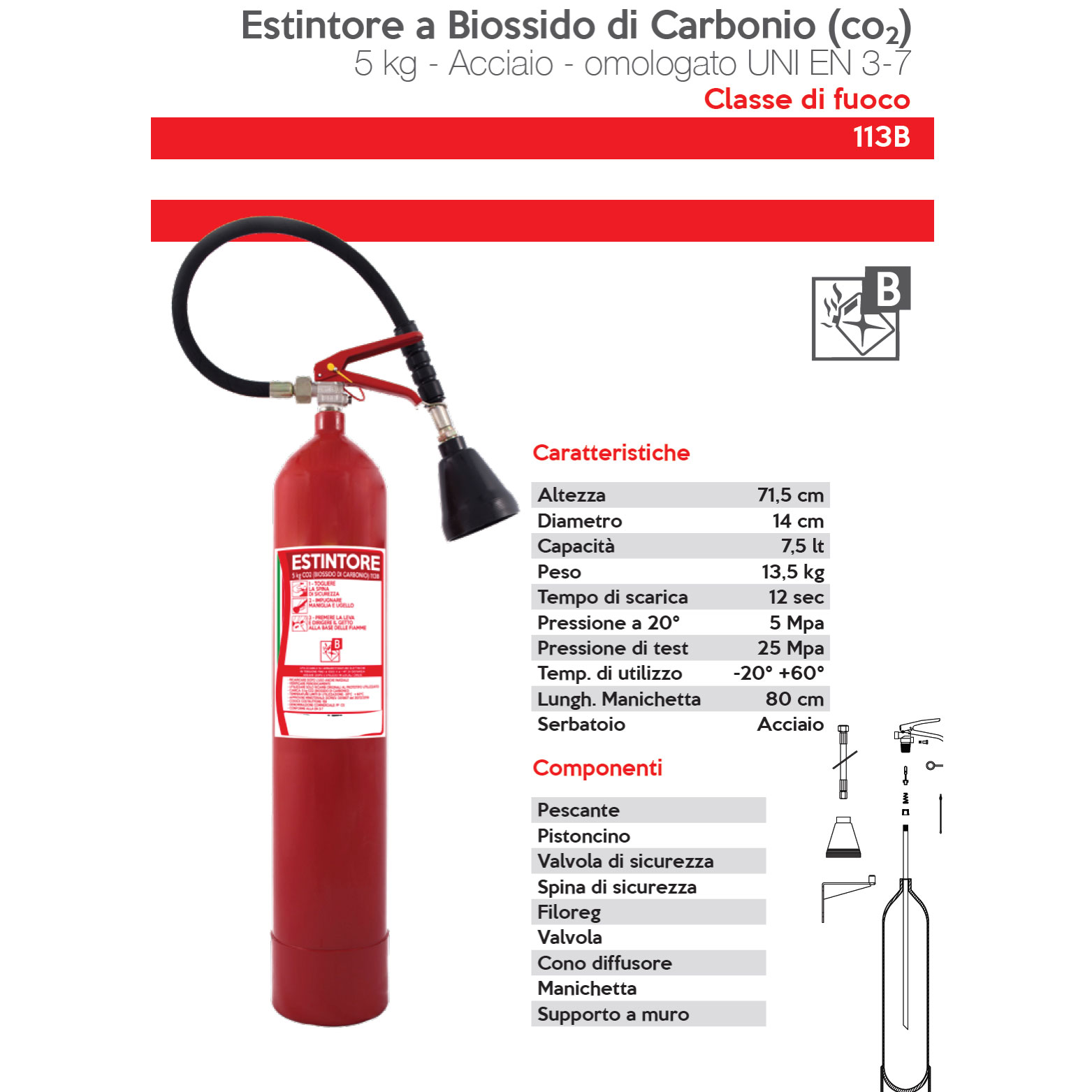 Cono e manichetta per estintore CO2 kg 5